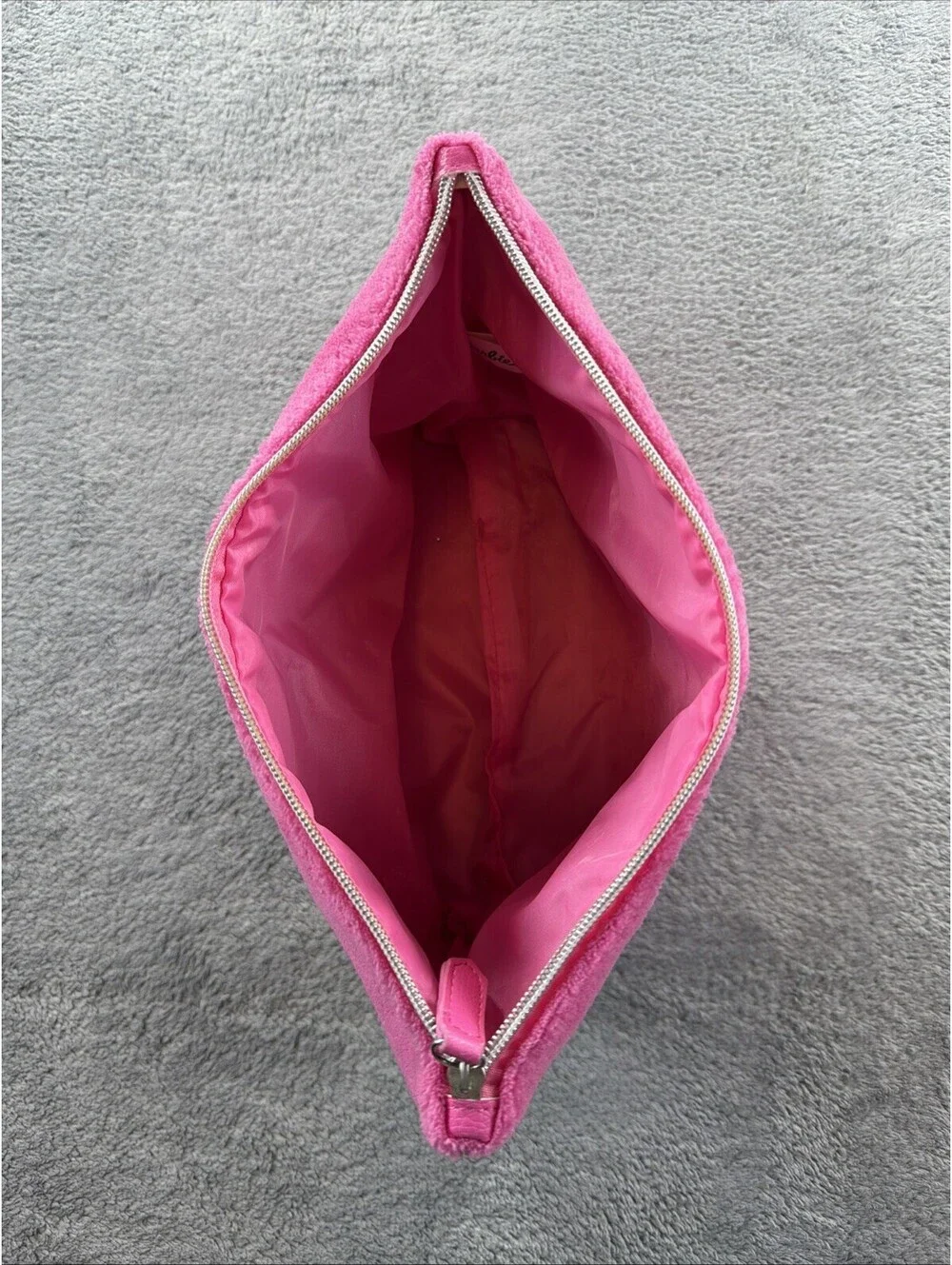 Barbie Soft Plush Cosmetics Bag Hot Pink Script Logo